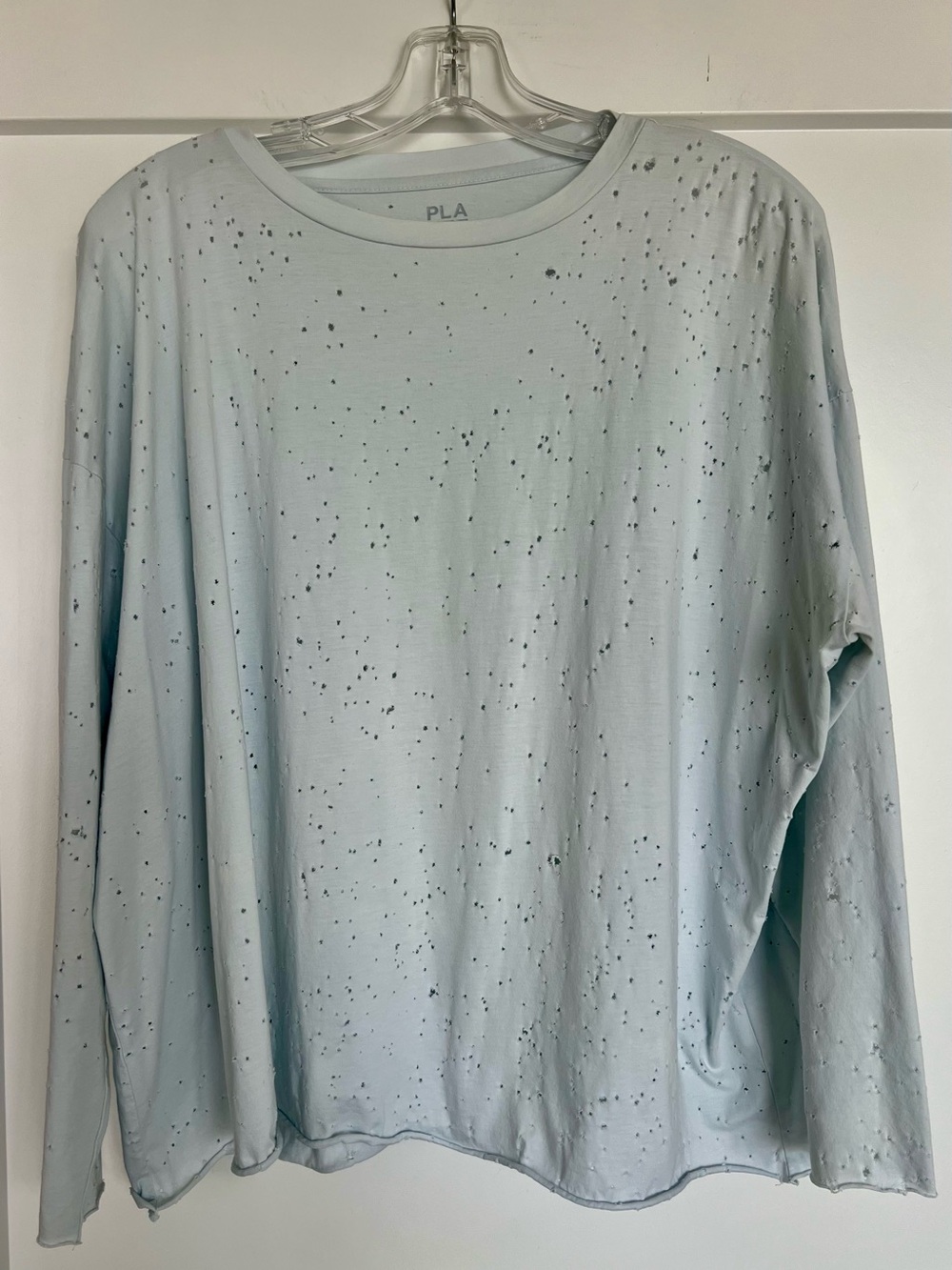PLANET by Lauren G Pima Cotton Pinhole Design Long Sleeve Top Slate Blue One Sz.